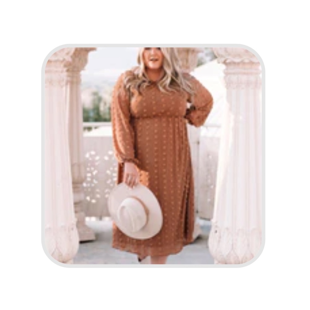 XXL/2XL Rust/Burnt Orange Dot Midi Dress